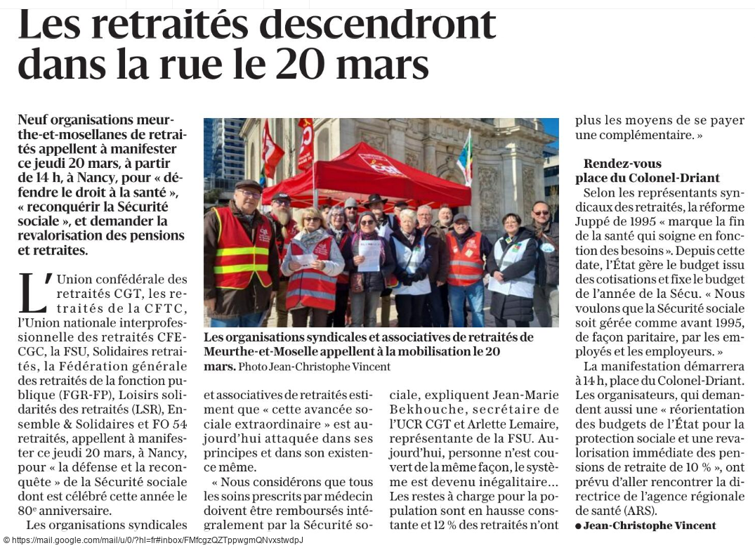 LES RETRAITES DESCENDENT DANS LA RUE