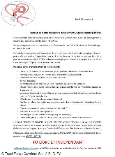 Tract Force Ouvrière Santé BLD-FV