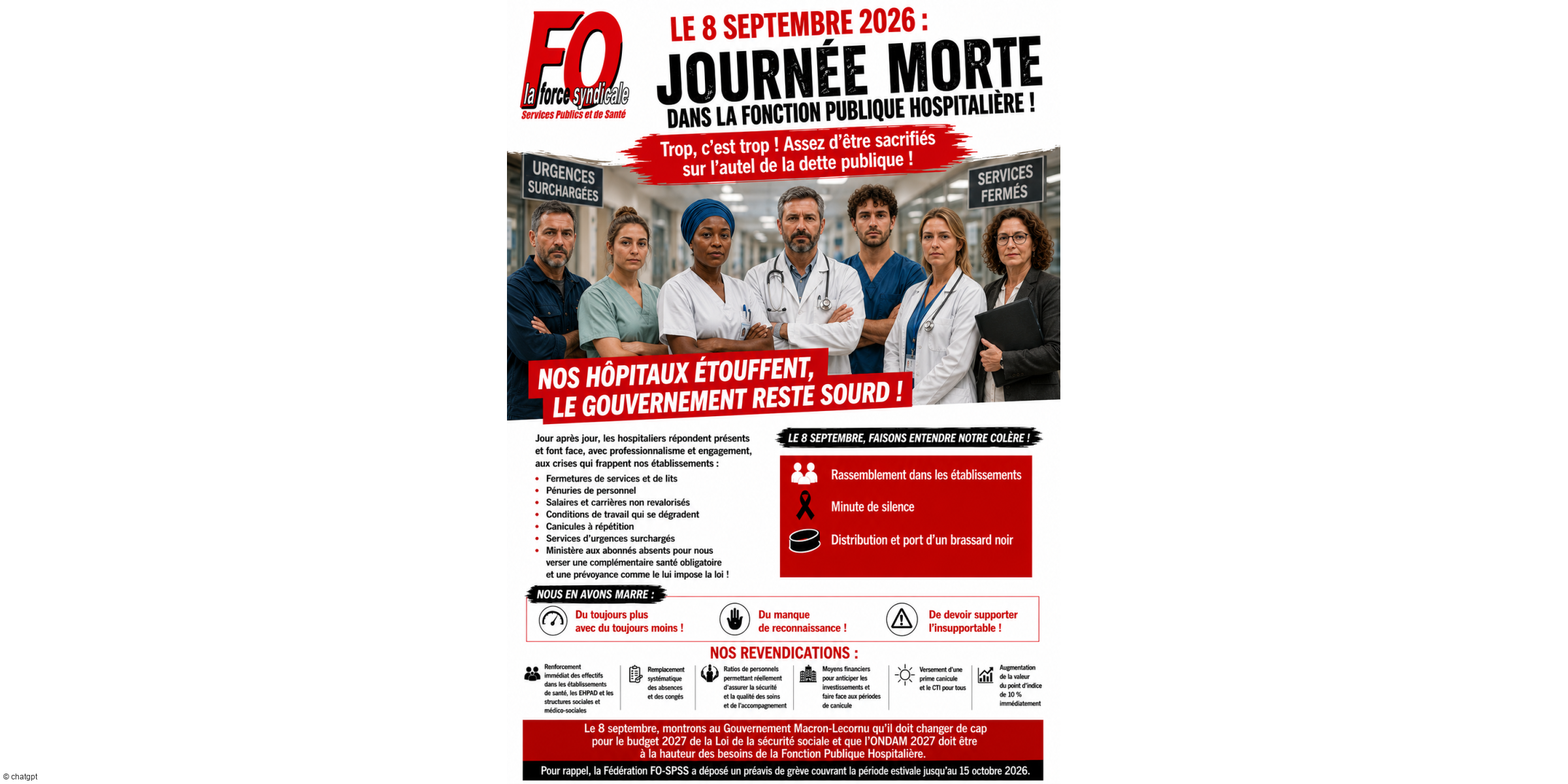 8 SEPTEMBRE 2026 : JOURNÉE « FONCTION PUBLIQUE HOSPITALIÈRE MORTE » !