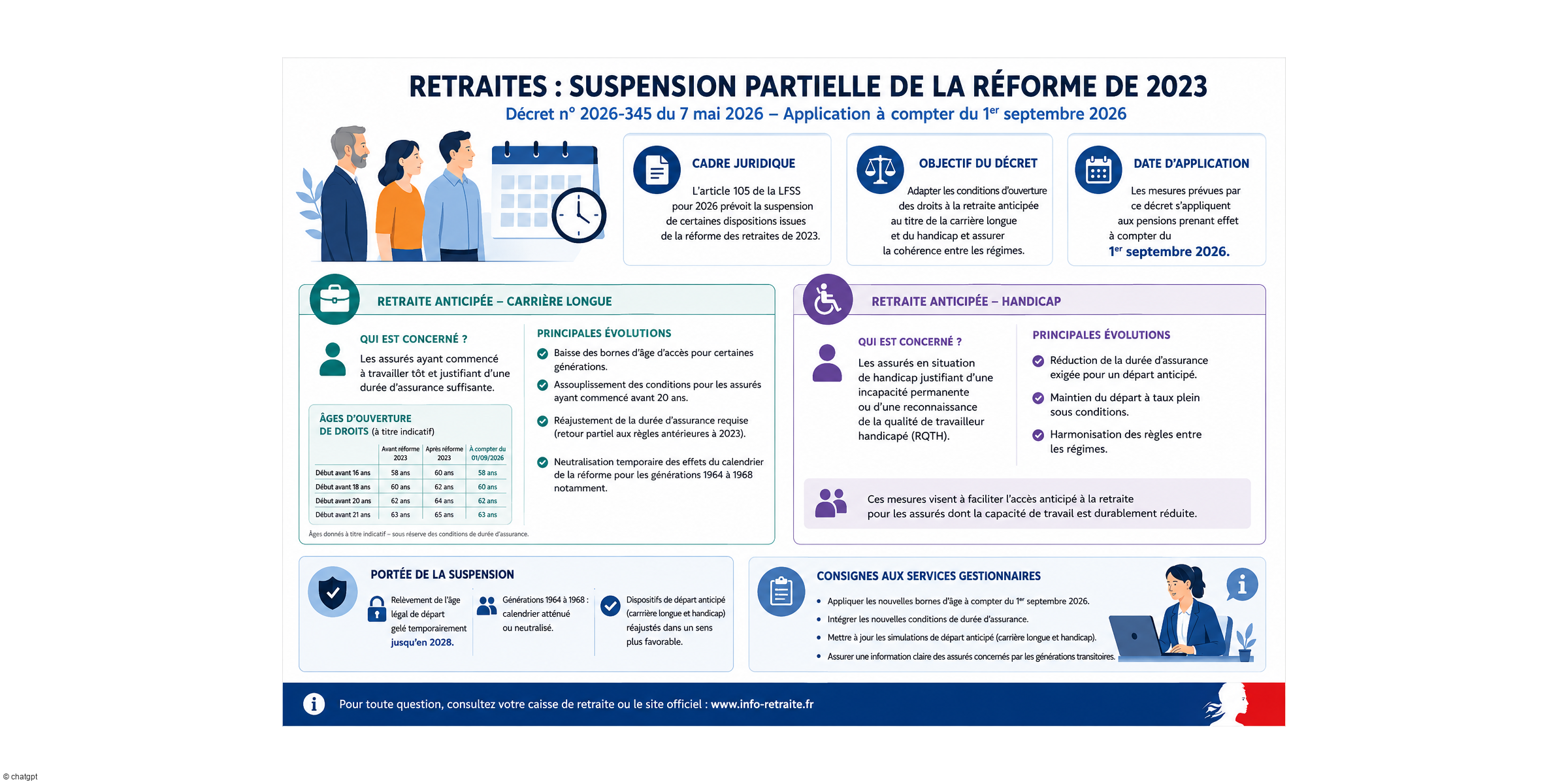 Évolution des conditions d'accès à la retraite anticipée au titre de la carrière longue et du handicap à compter du 1er septembre 2026