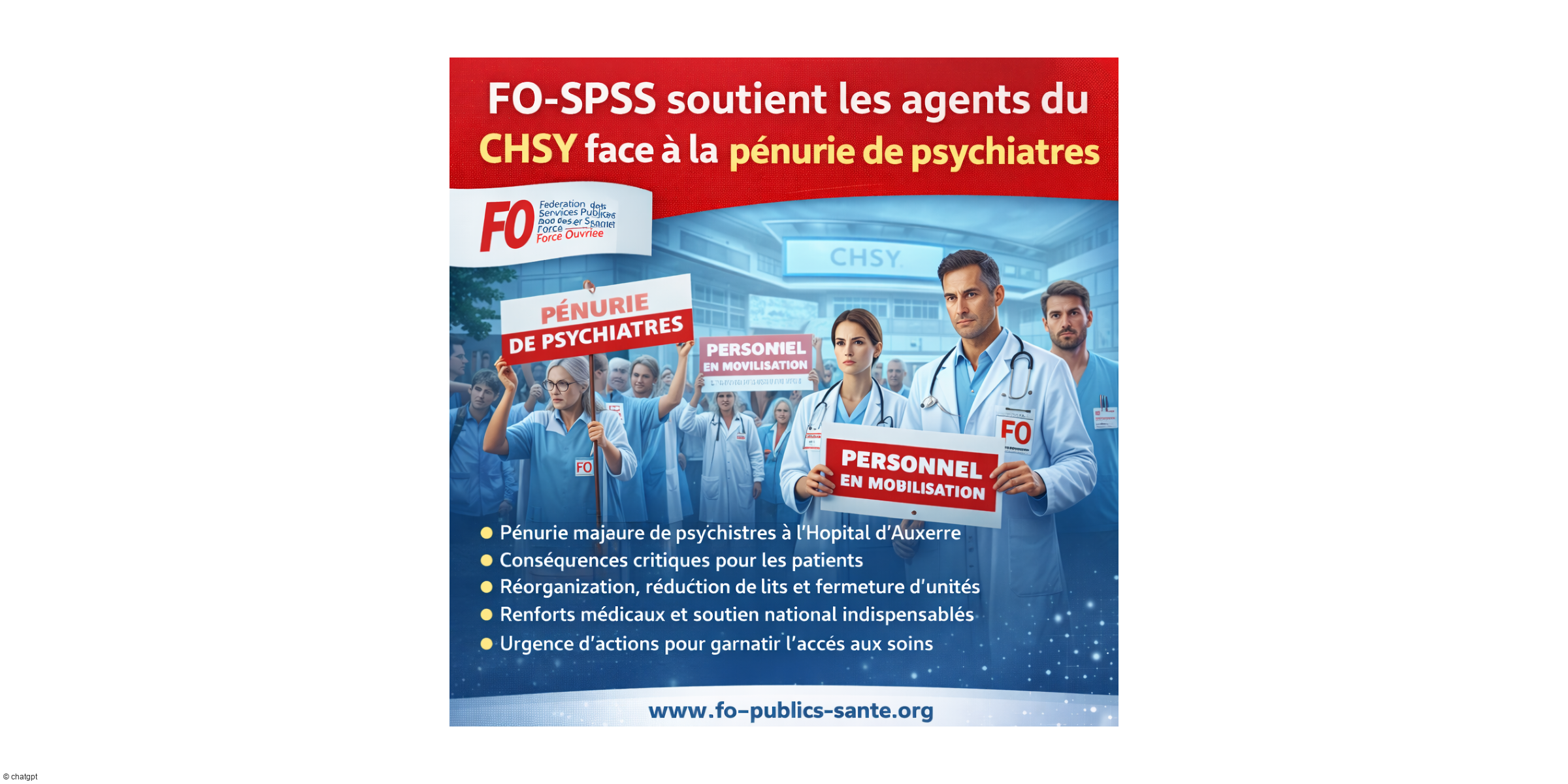 FO-SPSS apporte son soutien aux agents du CHSY face à la pénurie de psychiatres