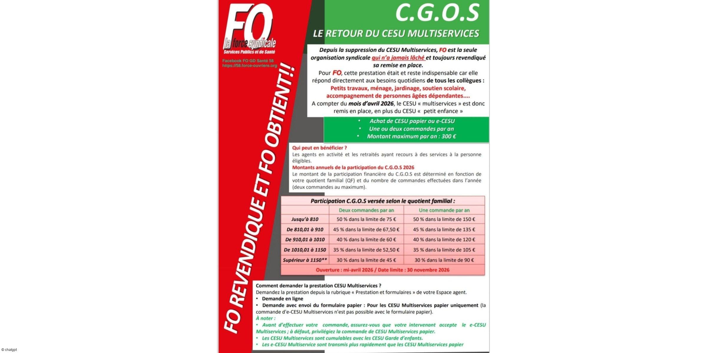 Retour du CESU Multiservices en 2026 : ce que prévoit le CGOS pour les agents et retraités